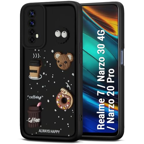 Image of TheGiftKart Back Cover Case for Realme 7 / Narzo 30 4G / Narzo 20 Pro | Cute Fun Cartoon 3D Bear Coffee Case | Full Camera Protection | Shockproof Back Cover Case (Silicone, Black)
