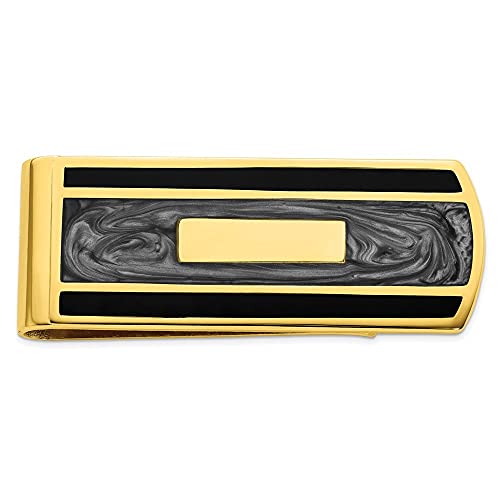 Diamond2Deal Gold-Plated Kelly Waters Black & Grey Colored Money Clip (Length: 20 mm, Width: 56mm)