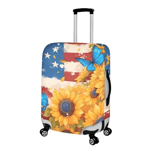 USA Flag Sunflower and Butterfly Suitcase Protector Elastic Luggage Cover Protector Anti-Scratch Travel Suitcase Cover Fits 18-32 Inch Luggage Dust Proof and Lightweight2