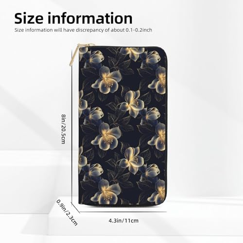 Leather Thin Slim Wallets for Women Men - Fashion Golden Flower Plant Print Card Wallet Holder with Zipper2