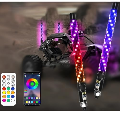 S7 WH01 2-Pcs Whip Lights, Led Whip Light With App & Remote Control, Spiral Rgb Chasing Lighted Antenna Whips,Whip Light For Utv Atv Rzr Sxs Can-Am Dune Buggy Offroad Truck cover
