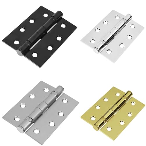 Handlestore Ball Bearing Hinges x 2 works (4 Hinges), 75mm or 100mm, 4 Colours, Heavy Duty, Steel Door Hinges. (Satin Chrome