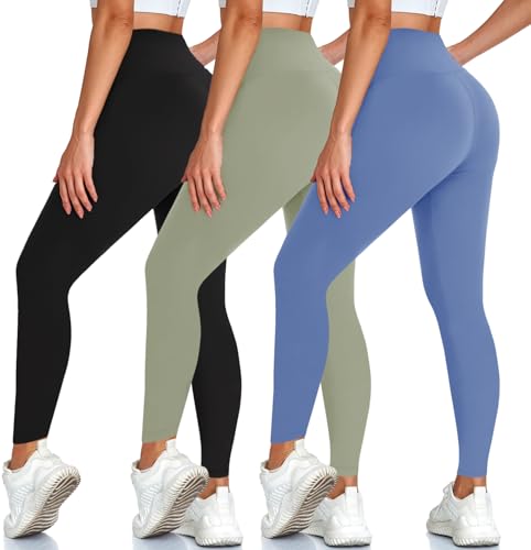 3 Pack Leggings for Women, High Waisted Tummy Control No See-Through Yoga Pants for Workout Running