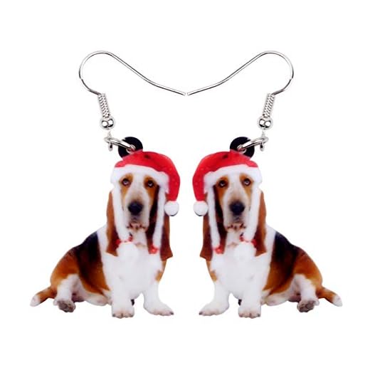 DUOWEI Acrílico Sombrero de Navidad Basset Hound Perro Pendientes Animales Mascotas Colgante Para Mujeres Niños Adolescentes Regalos marr�n