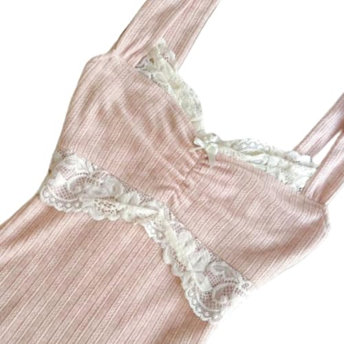 Women Fairy Grunge Tank Tops Vintage Aesthetic Lace Trim Cami Shirt Slim Fit Knit Ribbed Coquette Clothes3
