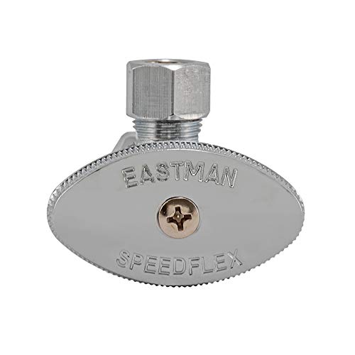 Image of Eastman 3 /8 Inch OD Compression x 5 /8 Inch OD Compression Multi-Turn Angle Stop Valve, Brass Plumbing Fitting, Chrome, 04348LF