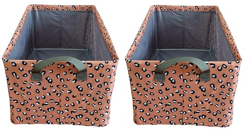SAMRUKZONE SRZ Wardrobe Clothes Organizer, Clothes Storage Basket, Storage box for Sarees, Metal Frame, Double Layer Cloth, UNIQUE DESIGNS (48x30x20 cms, 26L) (LEOPARD, PACK OF 2)
