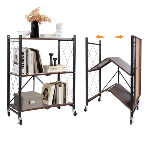 Image of 3 Tier Vintage Multifunctional Folding Shelf with Wheels