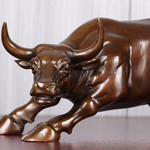 Nileebuker Bronze Wall Street Bull Statue Sculpture Stock Market Charging Bull Animal Figurine Art Home Office Decor 7.8" L #TOP5