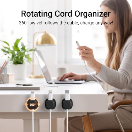 Cable Clips 6 Pack, Self Adhesive Cable Management Holder for Desk, Cord Organizer for Phone Charging USB HDMI Wire, Black - image 2
