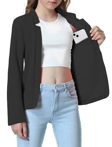 Mebius Girls Blazer Jacket with Inner Pocket Long Sleeve Notched Collar/Lapel Collar Open Front Casual Kids Blazers Suit3