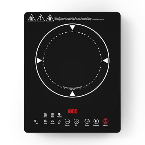 VBGK plaque induction 1 feu, plaque chauffante 6 modes de cuisson, plaque cuisson electrique portable avec commande tactile LCD, 10 niveaux et minuterie 4...