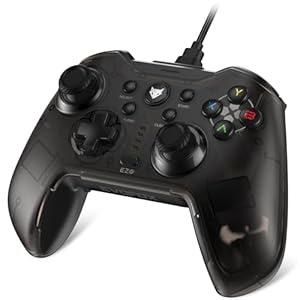 EvoFox Elite X Wired Gamepad for PC with Dual Vibration Motors, 2 Macro Back Buttons, Translucent Shell Controller for pc (Black)