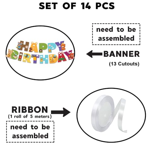 Image of Festiko Bear Theme Happy Birthday Banner With Ribbon, Hanging Decoration Supplies, Bear theme birthday decorations