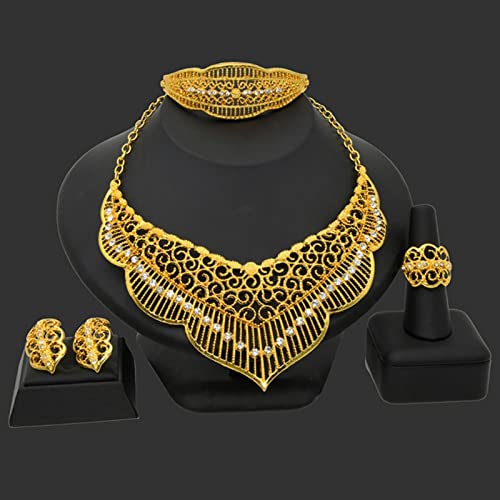 Ensembles De Bijoux De Couleur Or Pour Femmes, Collier De Luxe, Boucles