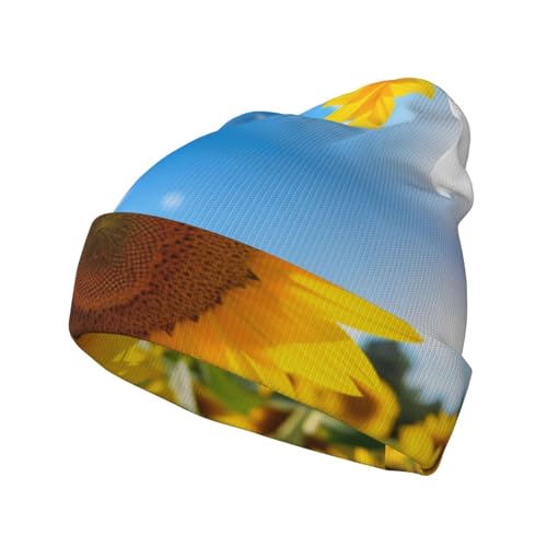 LNNIUK Gorro de invierno con estampado de girasoles, para hombres y mujeres, gorro de punto con puños, regalo de Navidad, color negro, Negro -, talla única