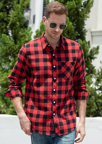 Image of Betusline Boy and Men Button Down Plaid Shirt | Soft,Breathable and Comfortable Fabric