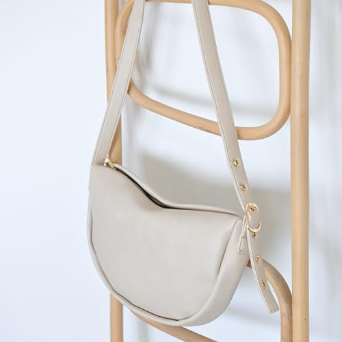 Crescent Crossbody Bag Hobo Sling Bag Women Vegan Leather Shoulder Handbag with Adjustable Strap (Ivory)2