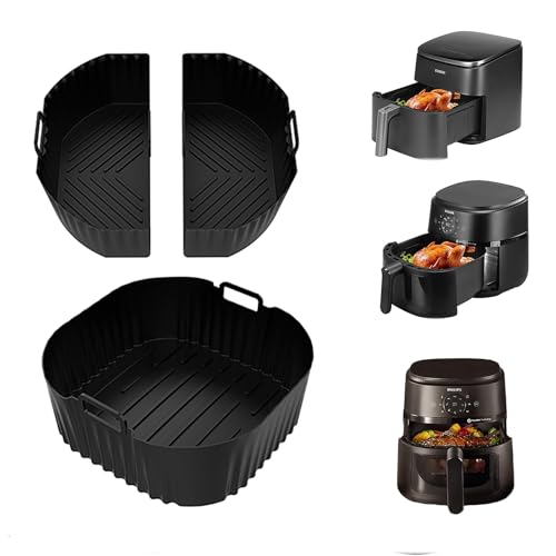 Molde Silicona Freidora de Aire, 3 pcs Bandeja Moldes para Air Fryer Reutilizable Recipientes Cesta Utensilios Accesorios para COSORI 5,5L/6L/6,2L/6,4L, Philips XL 6,2L/8,3L, Russell Hobbs XXL 8L
