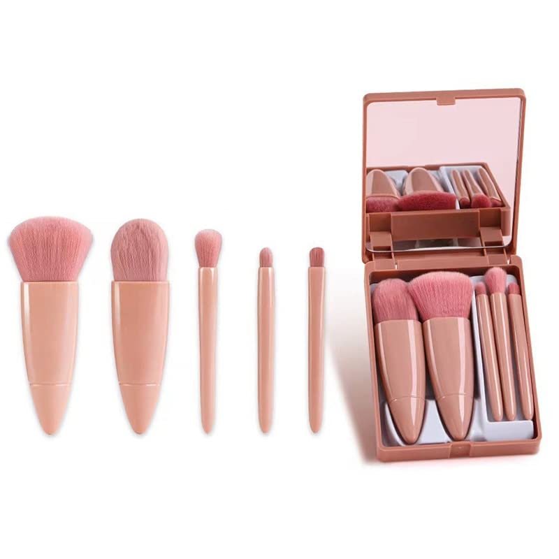 Pennelli for trucco con specchio Set da 5 pezzi Scatola for fard Rossetto for vincere Pennello Strumenti di bellezza da viaggio portatili /385/823 (Color : Pink)