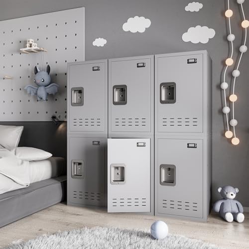 KAER Metal Locker, Lockers, Storage Locker, Lockable Storage Cabinet, Small Metal Locker, 24\" H Locker Organizer for Bedroom, School, Office, Playroom, Daycare, Garage (Grey)