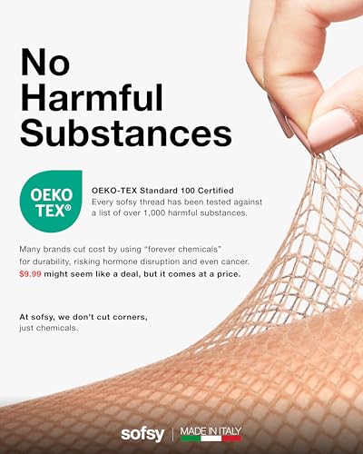 Image of sofsy Italian-Made Soft Fishnet Stockings for Women | 10-Year Hosiery Craftsmanship, Soft Dual Silicone Lace Top, Thigh Highs, Small Grid, Dig-Free, Stretchy