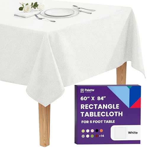Gee Di Moda Rectangle Tablecloth - 60 x 84 Inch White Table Cloth for 5 Foot Rectangle Tables - Heavy Duty Washable Fabric - for Holiday Party, Dinner, Weddings, Baby Shower & Events