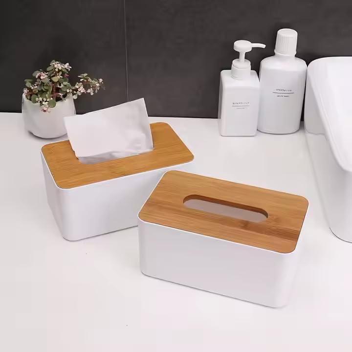 Xeerabdi Wooden Tissue Box Cover | Handmade Rustic Tissue Holder for Bathroom, Kitchen, Office | Stylish Refillable Tissue Dispenser | Fits Standard Rectangular Boxes 1