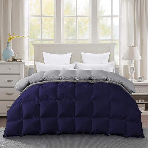 Image of 600 GSM Heavy Winter Comforter Single Size (60 inchX90 inch) - 600 GSM Microfiber Super Soft Fluffy for Winter Comforter /Rajai /Duvet /Blanket Single Size - Navy Blue /Silver Grey Color