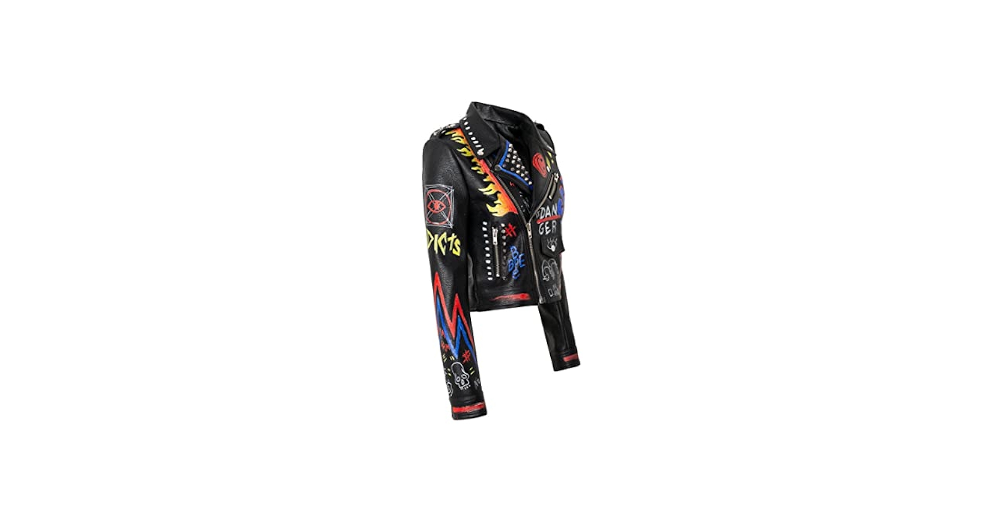 Women Studded Punk Rock Rider Jacket Vintage Flame Print