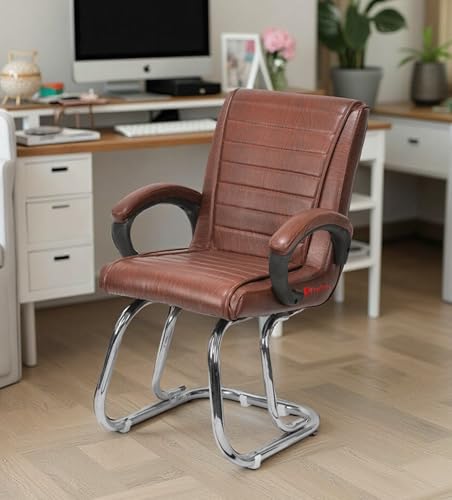 Image of GOYALSON Home Exclusive Visitor Study Reception Chair with Arm Rest and Heavy Frame with Cushioned Seat Back (1, Tan, SS 303 Stainless Steel Frame)