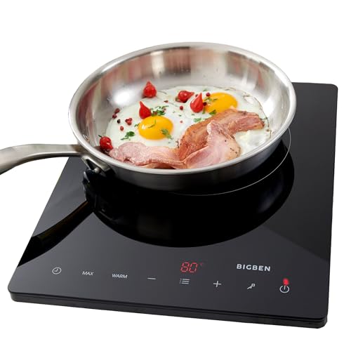 Bigben Placa de inducción portátil 1950 W – Mesa de cocción 1 fuego con temporizador, control...