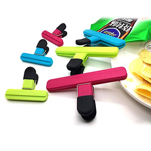 Pack of 6 Chip Bag Clips, Assorted Sizes Food Bag Clips Plastic Heavy Seal Grip (3 Large & 3 Small Size) Assorted Colors for Kitchen Snacks Vegetables Fruit (foodclip)