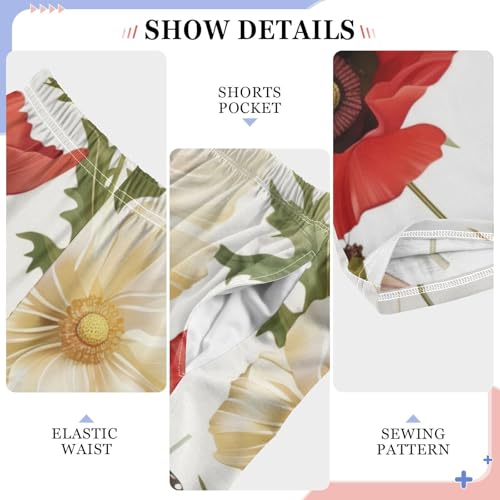 Poppy Flowers Butterfly Boys Long Pants Soft Trousers Elastic Waist Kids Lounge Bottoms with Pockets S-XL4