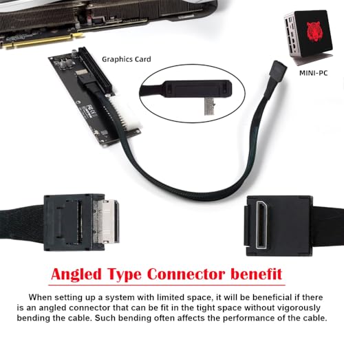 Image of xiwai Down Angled 90 Degree Connector Dual Shield OcuLink PCIe 4.0 PCI-Express SFF-8611 4i Male to SFF-8611 Male Data Active Cable for External eGPU SSD, 80cm
