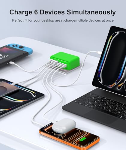 Image of Fast Charger Block, GaN 6 Port USB C Charging Station Hub Cube, 100W Multiport Type C Wall Charger Power Strip Plug with PD 3.0+QC for iPhone 16 Pro Max 15 14 13 12 11 XR XS 8 7, Samsung, iPad, Table