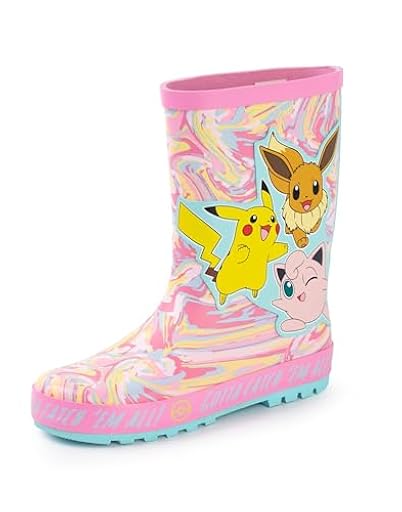 Pokémon Botas de agua para niñas | Botas de agua para niños con estampado de personajes de Pikachu, Eevee y Jigglypuff en rosa | Botas Infantiles de Goma Resistentes al Agua con Efecto Mármol | Ya disponible en tu tienda friki favorita! En mundofriki.es!