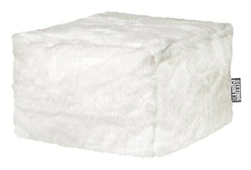 Gouchee Home, White Loft Zobel Collection Contemporary Faux Fur Fabric Upholstered Square Pouf/Ottoman