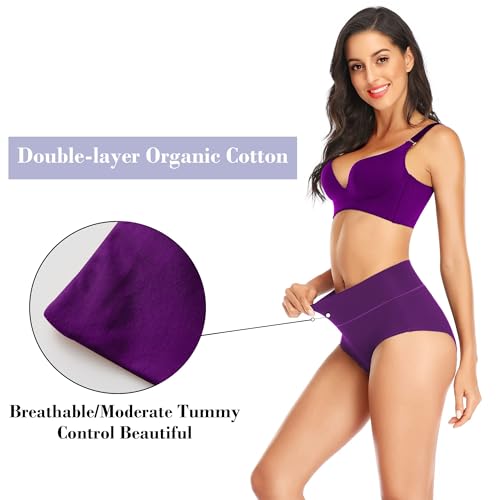 Ceseboo Womens Tummy Control Underwear Cotton High Waisted Full Briefs Soft Breathable Ladies Panties Multi Pack3