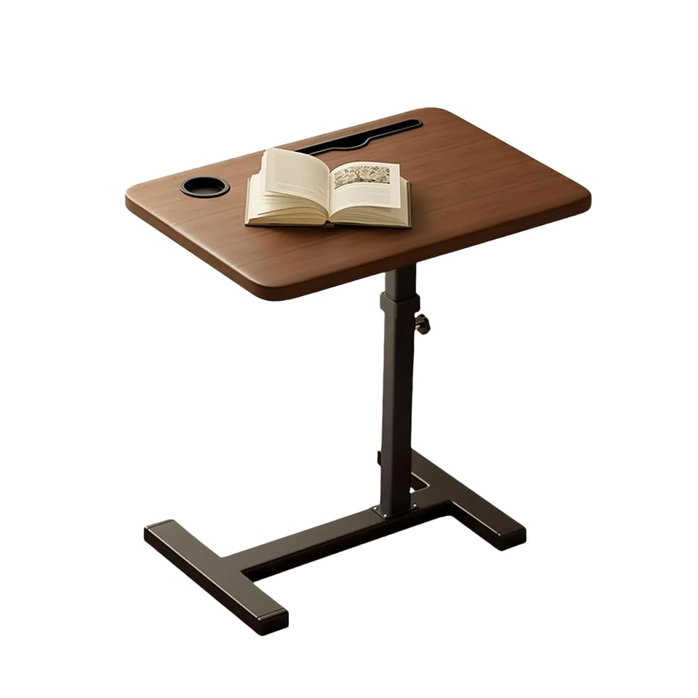 CGCSYZ Adjustable Height Standing Desk, Mobile Lift Table with Cup Holder, Compact Bedside Table for Home Office, Brown, 60x40cm (Brown 60×40cm(24×16in))