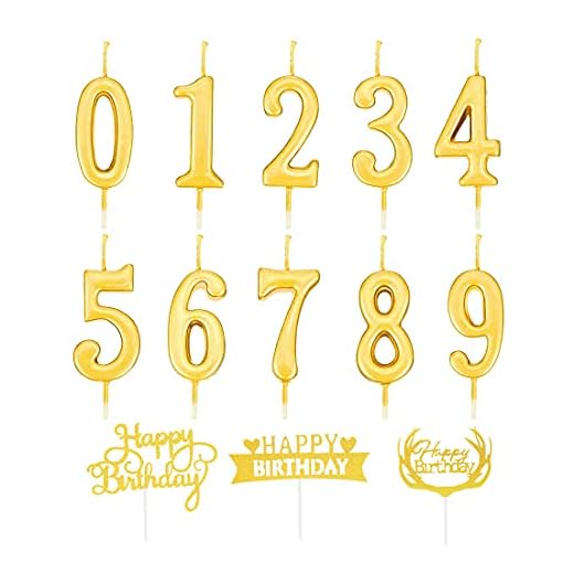 Velas De NúMero De CumpleañOs, 10 Velas De Pastel En Forma De NúMero, NúMero 0 A 9, DecoracióN De Tarta Para Fiesta De CumpleañOs (Dorado)