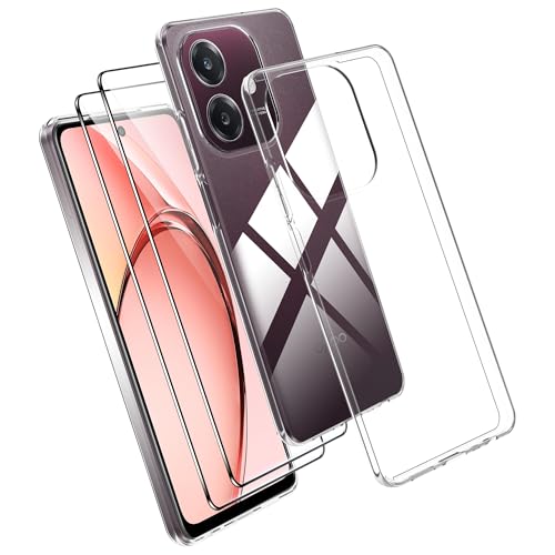 Effcotuo Funda para OPPO A60 5G/OPPO A40/A40m Cover con 2 Piezas Protector de Pantalla Cristal Templado Transparente Funda Protectora Transparente Silicona TPU Funda Protectora Case