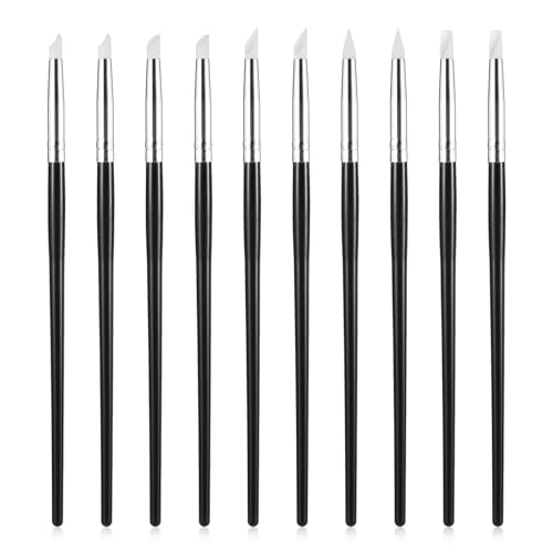 LIQWEI 10 Stück Silikonpinsel Malen, Silikon Modellierpinsel Set Malen Nach Zahlen Pinsel Töpferwerkzeug Pinsel Gel Nägel Silikonstift für DIY Handarbeiten Modellierung Nägel(Weiß)