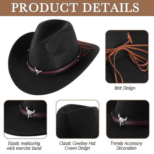Image of Toulite 9 Pcs Western Cowboy Hats Faux Felt with Strap Bulk | 9 Color Fur Faux Felt Travel Cap for Men Women, Cowgirl Party Halloween Cosplay Costume Western Theme Events