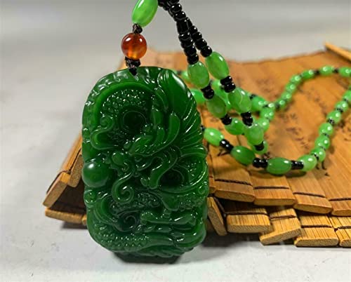Collier dragon vert naturel sculpté à la main, bijou d'exception