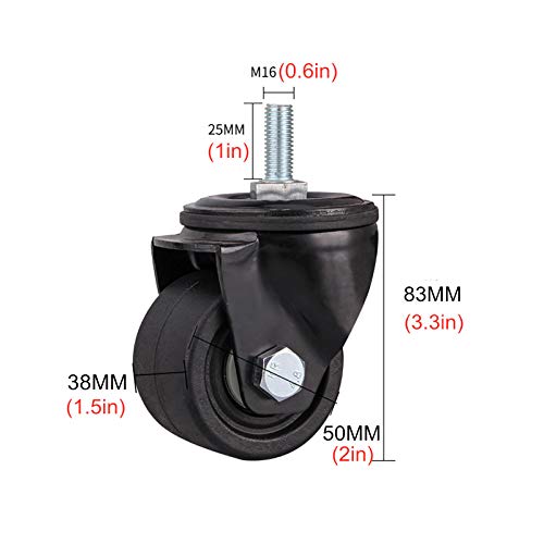 per carichi Pesanti Ruote girevoli 4 Confezione, Industriale Ricambio Ruote con Bino Cuscinetti per Banco da Lavoro Carrello, M16x25mm Perno filettato, Freno + Universale 65mm