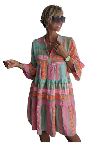 Image of Summer Shirt Dress for Women Long Sleeve Floral Printed Button Down Mini Dresses