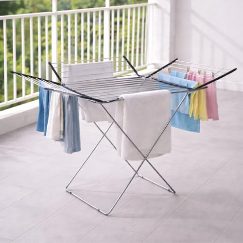 Image of Lifelong Foldable Cloth Drying Stand, Alloy Steel, 175cm x 55cm x 110cm, Black, 4-Way Rack for Maximum Drying Space, Collapsible Laundry Rack, Strong & Durable, Anti-Skid