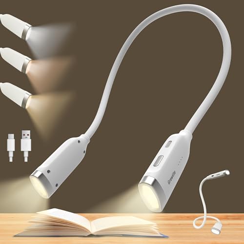 Neck Reading Light, 3 Color & Brightness Adjustable Book Light for Reading in Bed, Hands-Free, Lightweight, USB C Rechargeable, Eye-Caring, Perfect for Crafts, Camping, Kids & Adults (white) - image 1