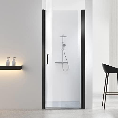 Bathroom Shower Door, Frameless Tempered Glass Shower Door, 34-35.6”W x 72”H Shower Panel, H-Type Single Shower Swing Door, Matte Black Finish with Handle